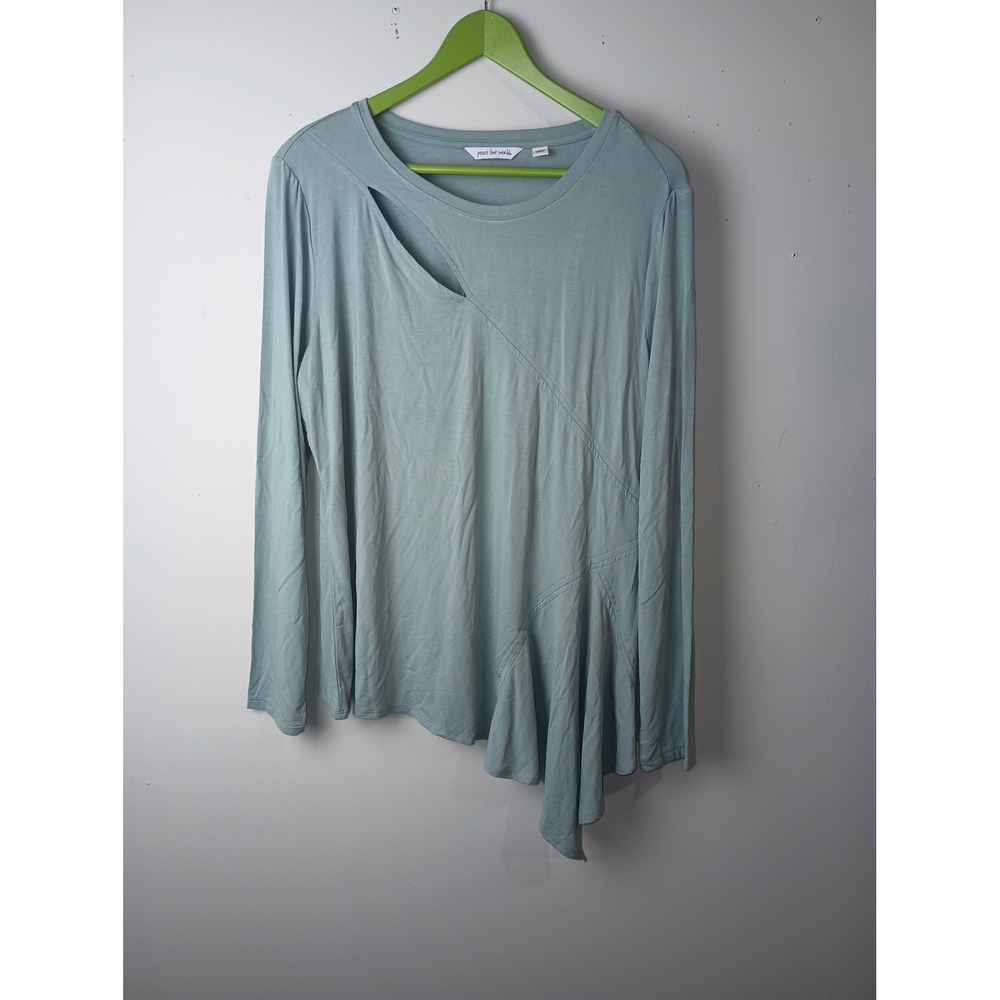 Peace Love World Blue Asymmetrical Cutout Long Sleeve Top Large